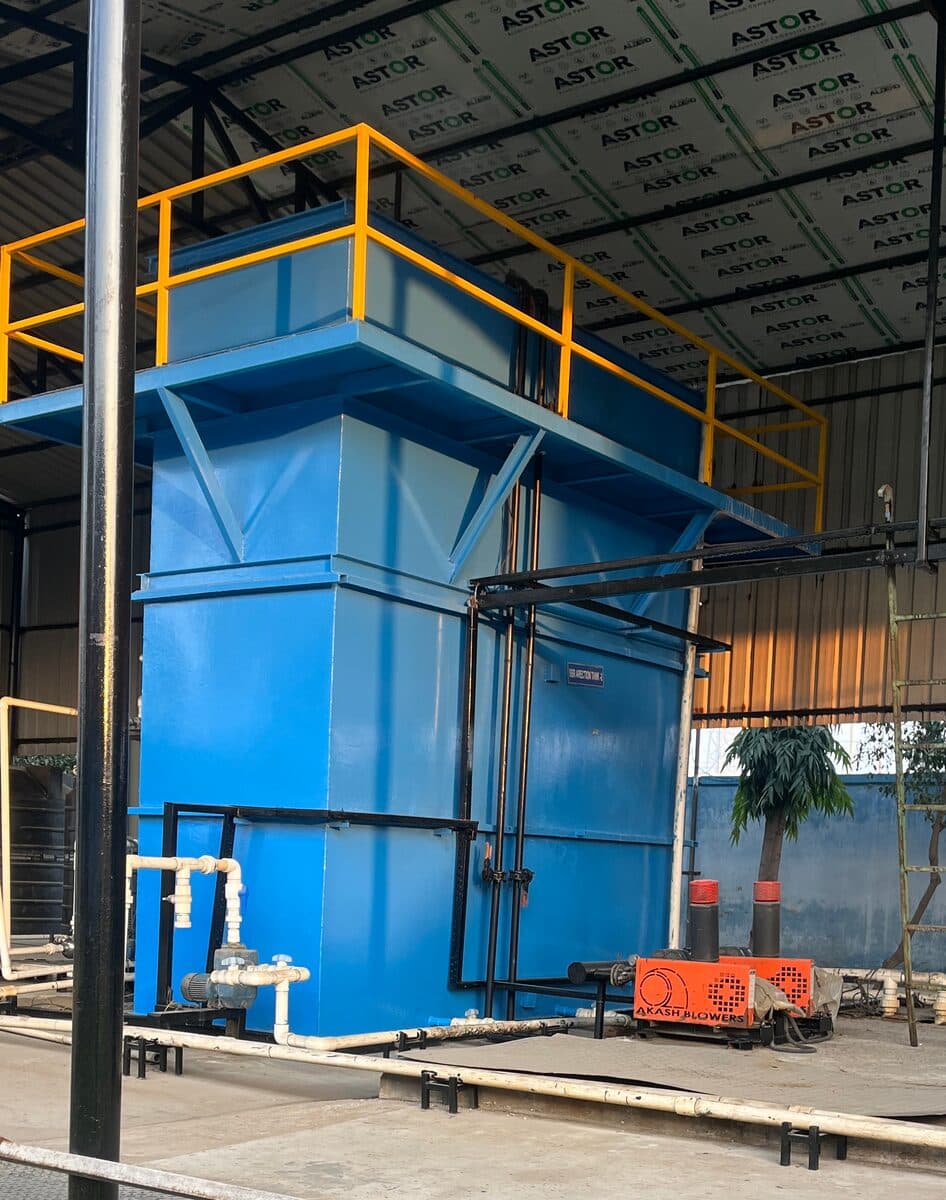 Blue anti-corrosive coating on an industrial storage tank